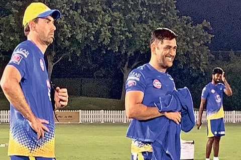 CSK head coach Stephen Fleming with captain MS Dhoni