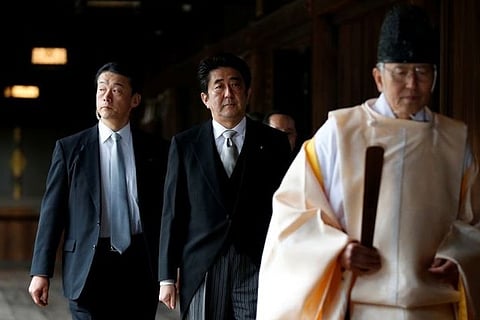 Former Japanese Prime Minister Shinzo Abe visiting Yasukuni Shrine
