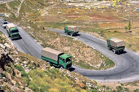An army convoy on its way to Ladakh