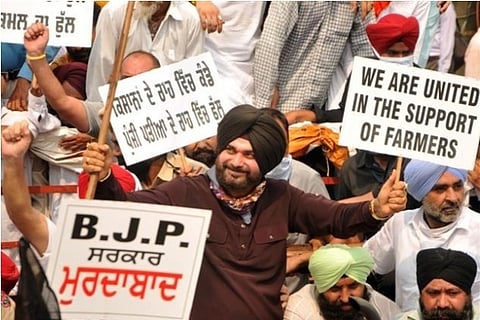 source: PTI; Navjot Sidhu joins farmers' protest