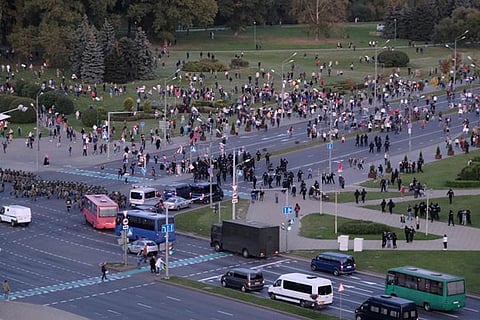 Belarus police detain dozens as crowds chant against Lukashenko