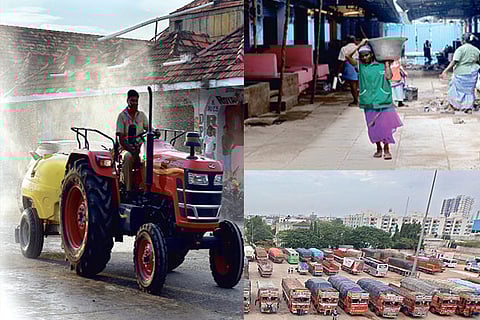 As Koyambedu market is getting ready to reopen for business again on Monday, Corp staff cleaned