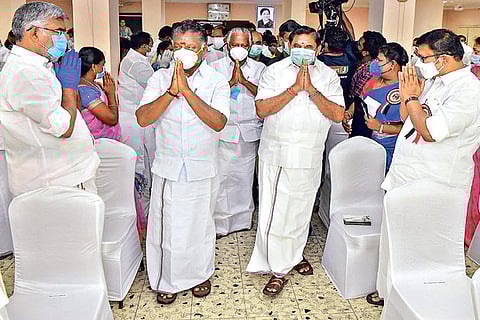 CM and Deputy CM arrive for the Executive Committee meeting at the party?s headquarters in Chennai