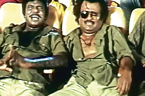 Goundamani and Rajini in Mannan.