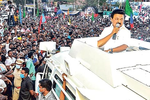 Stalin in Cuddalore campaign on Saturday.