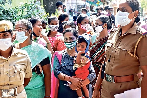 Police personnel deployed at a booth in Vyasarpadi on Tuesday