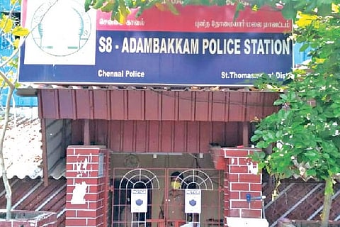 The closed entrance of Adambakkam police station