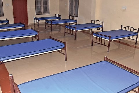 Beds kept ready at the Srirangam Yatri Nivas on Tuesday