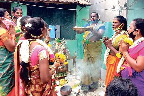 Transpersons worship Lord Koothandavar in Thanjavur on Wednesday