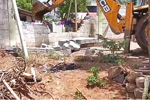 The demolished wall in Coimbatore on Sunday