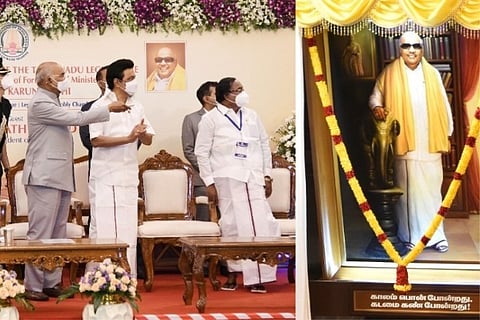 Source: Twitter; President unveils former CM Karunanidhi's potrait in Assembly hall