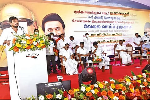 Udhayanidhi addresses audience as he launched welfare programmes in his constituency