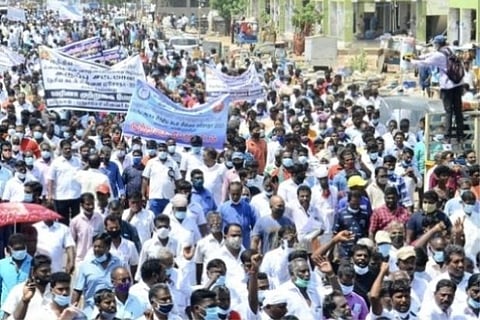 Fishermen protesting against draft Marine Fisheries bill | Photos by Mani