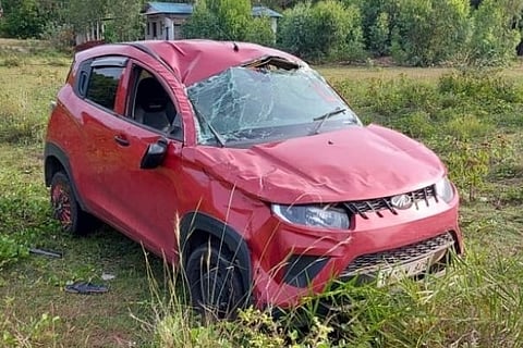 The damaged car after the accident