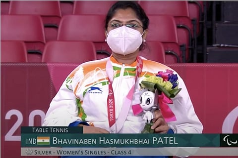 Source: Twitter (SAI); Bhavinaben Patel after winning the silver medal