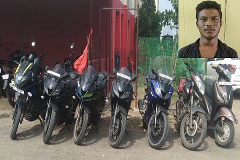 Stolen bikes seized; (inset) R Rizwan alias Karthikeyan