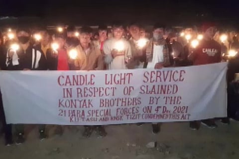 Tizit villagers holding candlelight vigil. Image courtesy: Twitter - @ANI