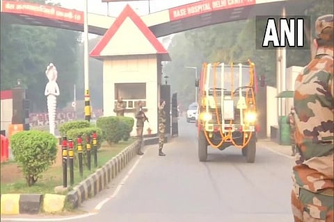 The mortal remains of Brig LS Lidder being brought out of Base Hospital (Source: ANI)
