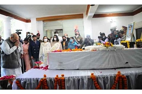 Union Home Minister Amit Shah Home paid tributes to CDS General Rawat(Image Courtesy: IANS)