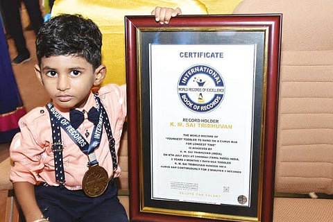 KM Sai Tribhuvan with the World Record certification (File Photo)