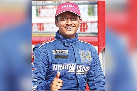 Chirag Ghorpade is all smiles after his triumph in the MRF1600 race