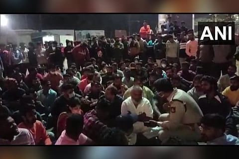 A group of people staged a protest at Sambhaji Circle late-night Friday (Image credit: ANI)