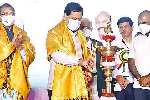 Union Minister Sarbananda Sonawal inaugurating Siddha Day fete in city.