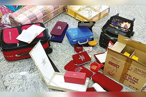 The jewellery boxes lie scattered in one of the rooms