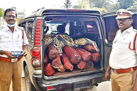 Police personnel with seized load at Ambattur