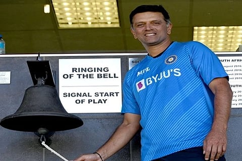 India head coach Rahul Dravid ringing the bell at the SuperSport Park (Image Courtesy: ANI)