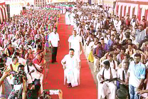 DMK president MK Stalin campaigning at Sankarankovil in Tenkasi district on Sunday