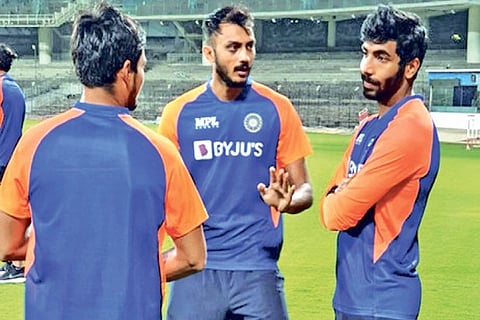 All-rounder Axar Patel (centre) had missed the series opener with an injury