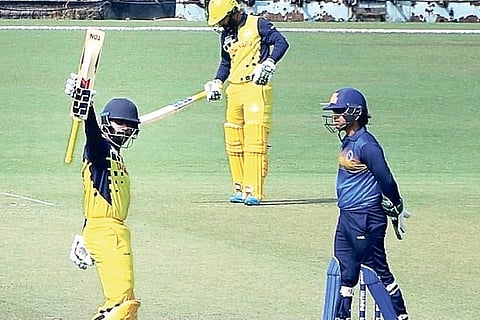 Tamil Nadu opener C Hari Nishaanth celebrates his half-century