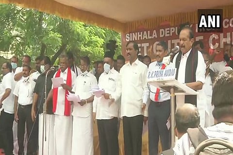 Opposition stage protest over demolition of Mullivaikkal war memorial