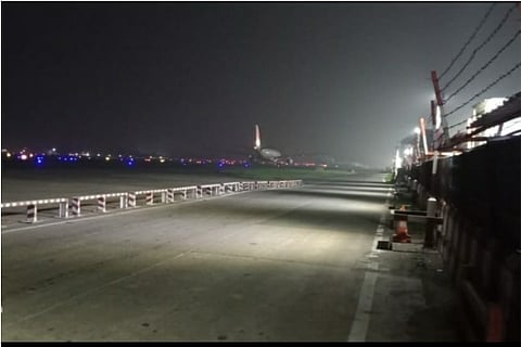 A view of the Chennai Airport covered in Smog during the early hours on Wednesday