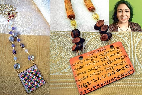 Paramapadam necklace and Vattelluthu pendant; Divya N (inside)