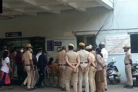 Source: ANI; Sasikala seen sitting in a wheel chair as she was brought to the hospital, yesterday