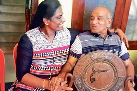A file photo of PT Usha (left) with her coach OM Nambiar.