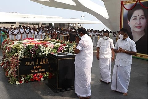 The AIADMK leaders pay respect at the Jaya memorial