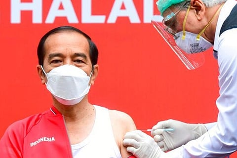 Indonesian President Joko Widodo taking Covid vaccine jab