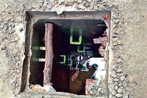 The water tank in which two persons died in Krishnagiri on Thursday.