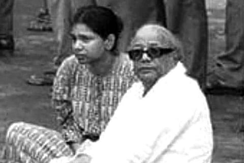 The arrest picture tweeted by DMK MP Kanimozhi on Wednesday