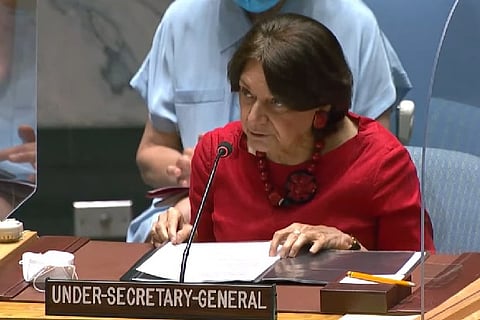 UN General Secretary Rosemary Dicarlo. Image Courtesy: Twitter - @UNDPPA