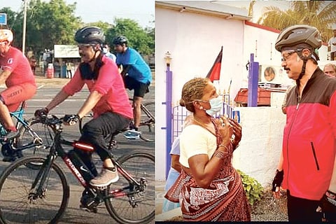 As part of his physical exercise routine, Chief Minister MK Stalin cycled from Muttukadu backwaters