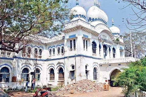 A view of the old collectorate under renovation in Thanjavur