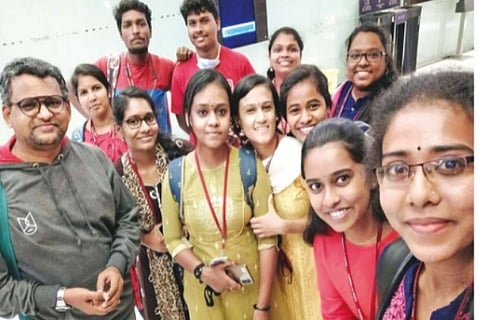 Dr T Jaisakthivel (extreme left) with the students