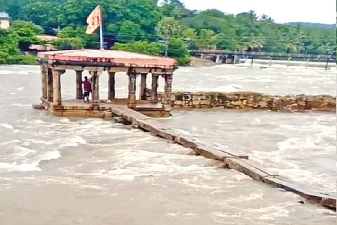 Heavy flow at Thirparappu following torrential rains in Kumari on Friday night