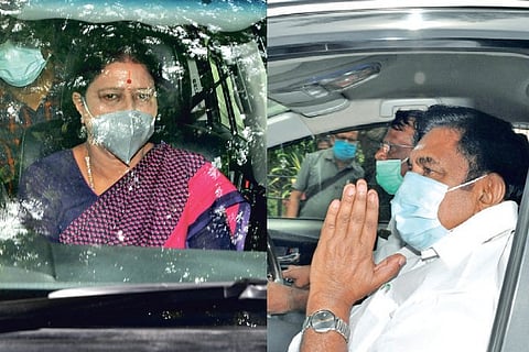 Ousted AIADMK leader VK Sasikala and (right) former chief minister Edappadi K Palaniswami at Apollo