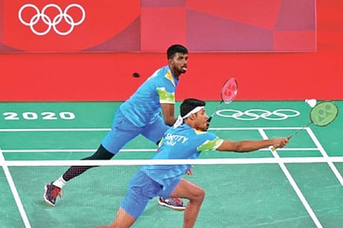 Satwiksairaj and Chirag in action during their opening group match