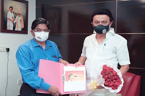 DMK Rajya Sabha MP P Wilson with DMK President and Chief Minister MK Stalin (Photo: Twitter)